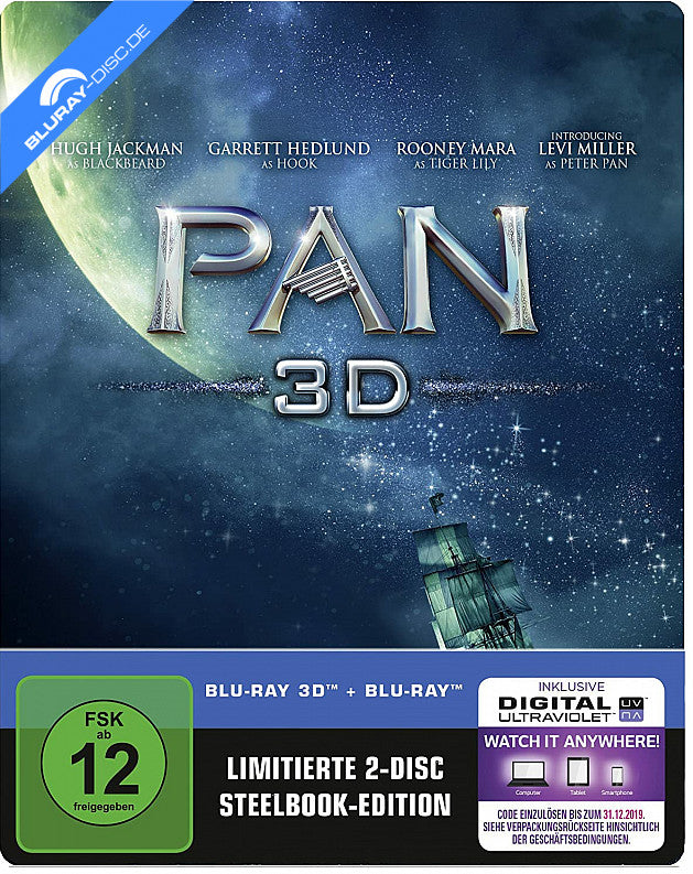 Pan (2015) 3D (Limited Steelbook Edition) (Blu-ray 3D + Blu-ray + UV Copy) Blu-ray